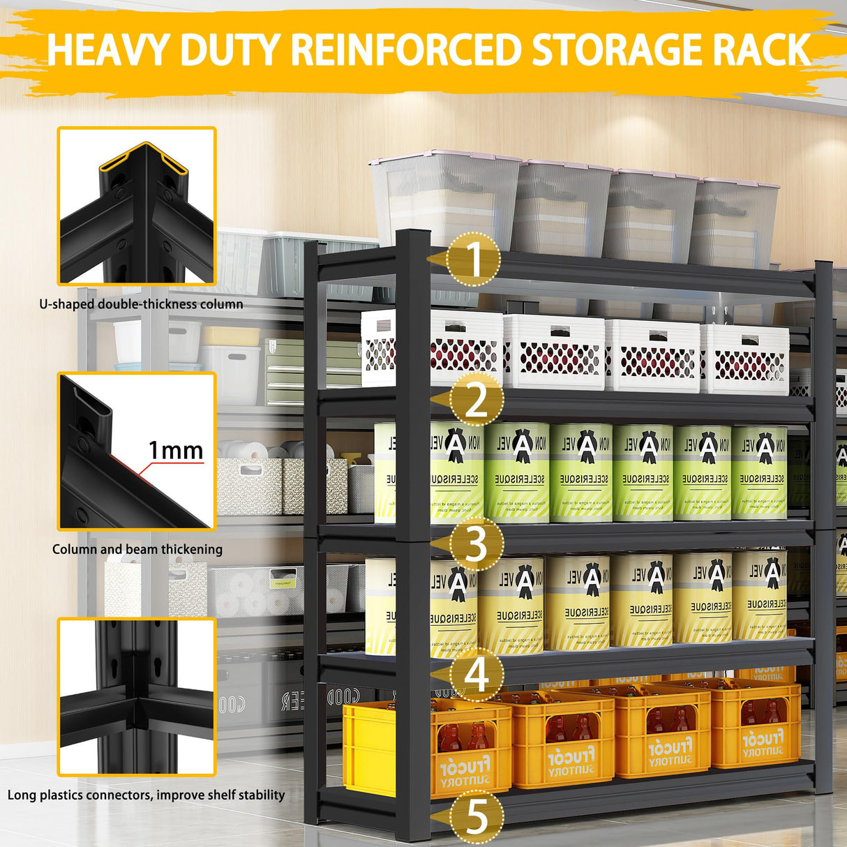 WOZBUD 3000LBS Heavy Duty Garage Shelving Units and Storage, 5 Adjustable Levels, 48″W Metal Shelving for Garage, 72″H Standing Shelf Units, Storage Rack for Garage Organization, 3Pack WOZBUD