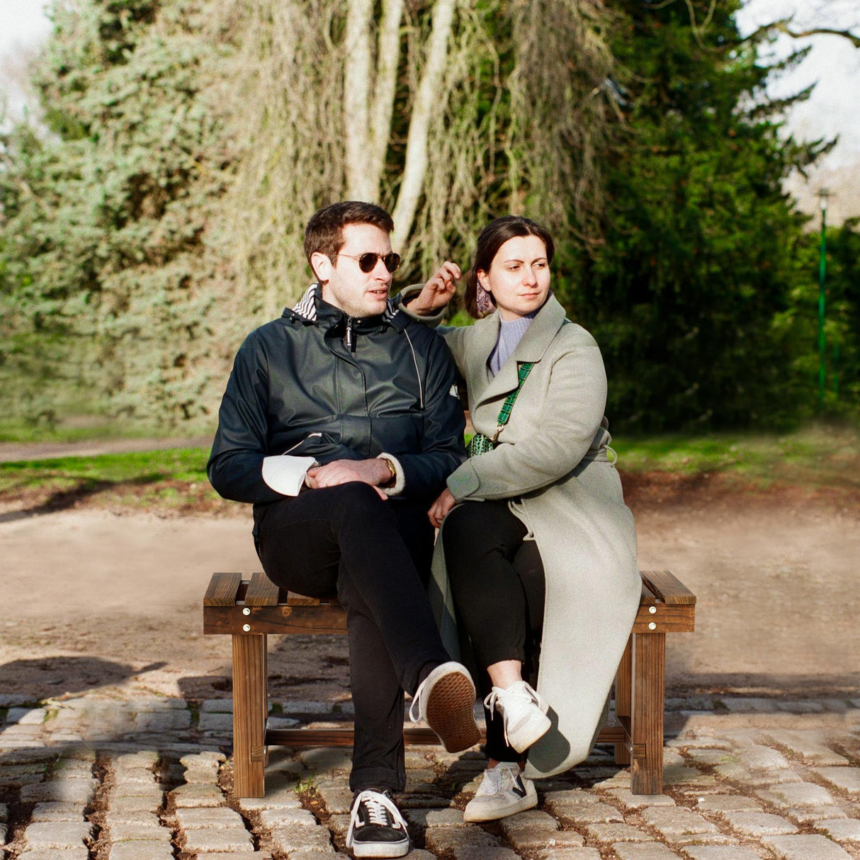 Outdoor Garden Bench, Weatherproof Patio Benches 2-Person Seat Backless Wooden Porch Bench, Multifunctional Slat All Weather Bench for Garden Lawn Porch Park Backyard (Carbonized Brown, 35.5 inch) Nidouillet