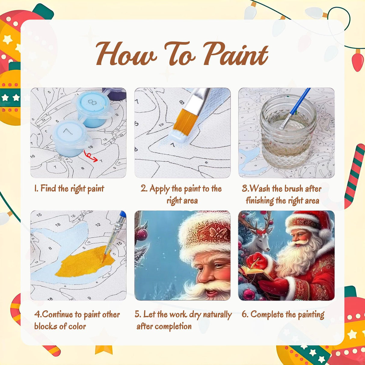 Christmas Paint by Numbers Kit for Adults Beginner-Santa Claus Adult Paint by Number Kits on Canvas, Christmas DIY Acrylic Oil Painting by Numbers for Adults for Gift Home Wall Decor(16x20inch) Arttoplus
