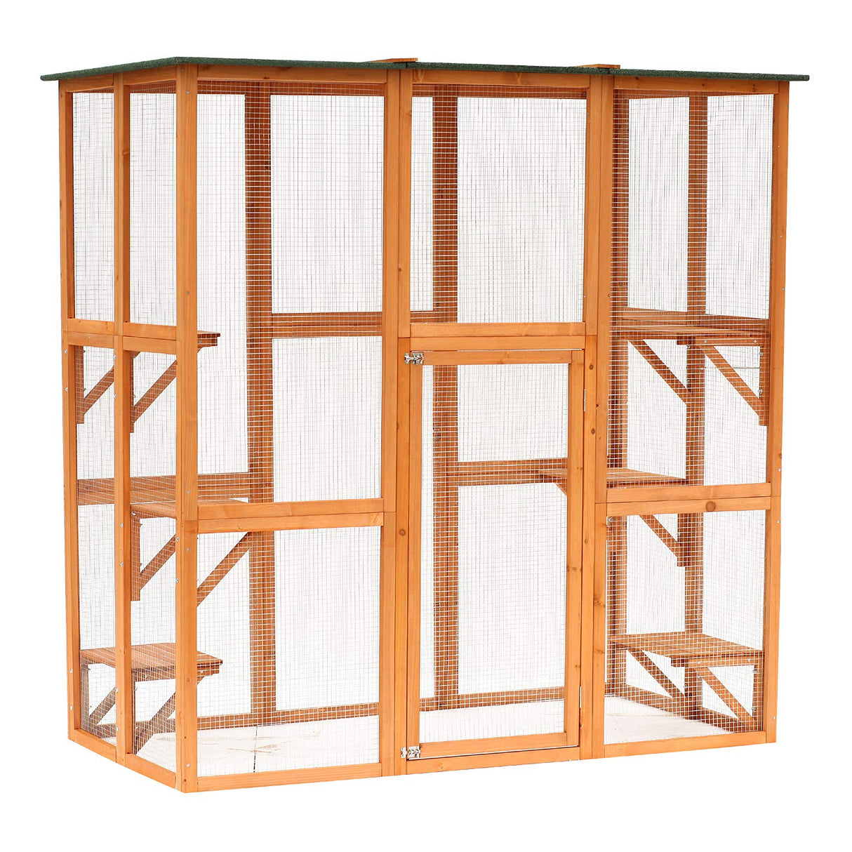 PawHut Outdoor Cat House Big Catio Wooden Feral Cat Shelter Enclosure with Large Spacious Interior, 6 High Ledges, Weather Protection Asphalt Roof, 71" L, Orange PawHut