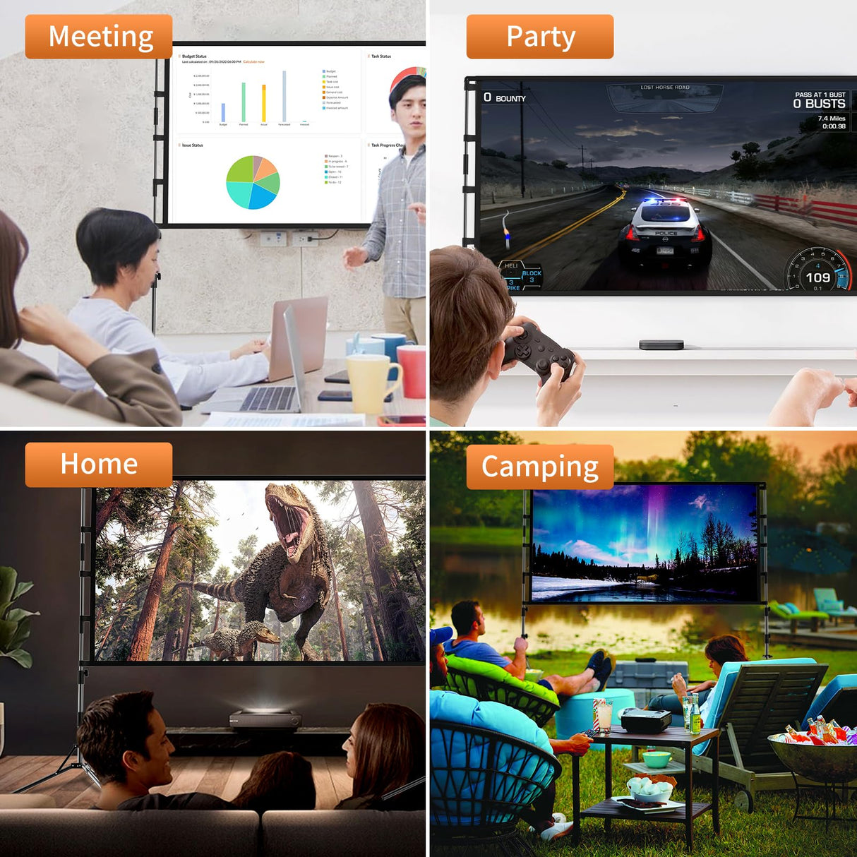 Projector Screen and Stand,GAINVANE 120 inch Portable Projector Screen Indoor Outdoor Projection Screen 16:9 4K HD Wrinkle-Free Light-Weight Movie Screen with Carry Bag for Backyard Movie Night GAINVANE