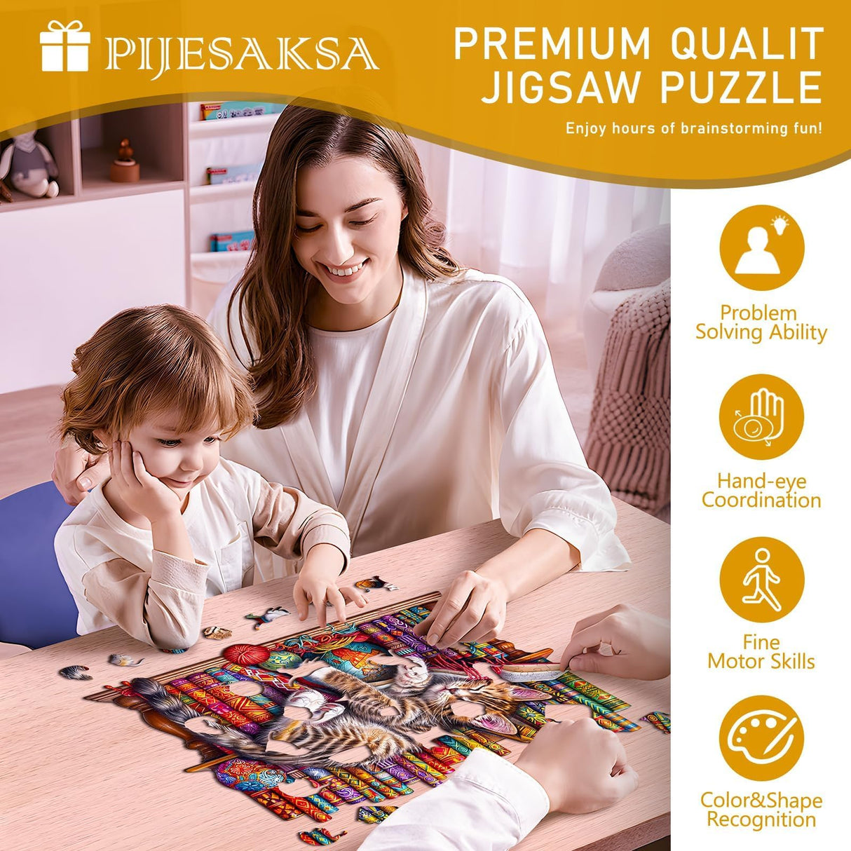 Wooden Puzzles for Adults, Snoozing Cat Wooden Jigsaw Puzzles for Adults, Library Kitten Wood Puzzles Adult, Unique Animal Shape, Gifts for Cat Lovers & Friends, Home Decor (M -11.4 * 9.2in -190 pcs) Pijesaksa