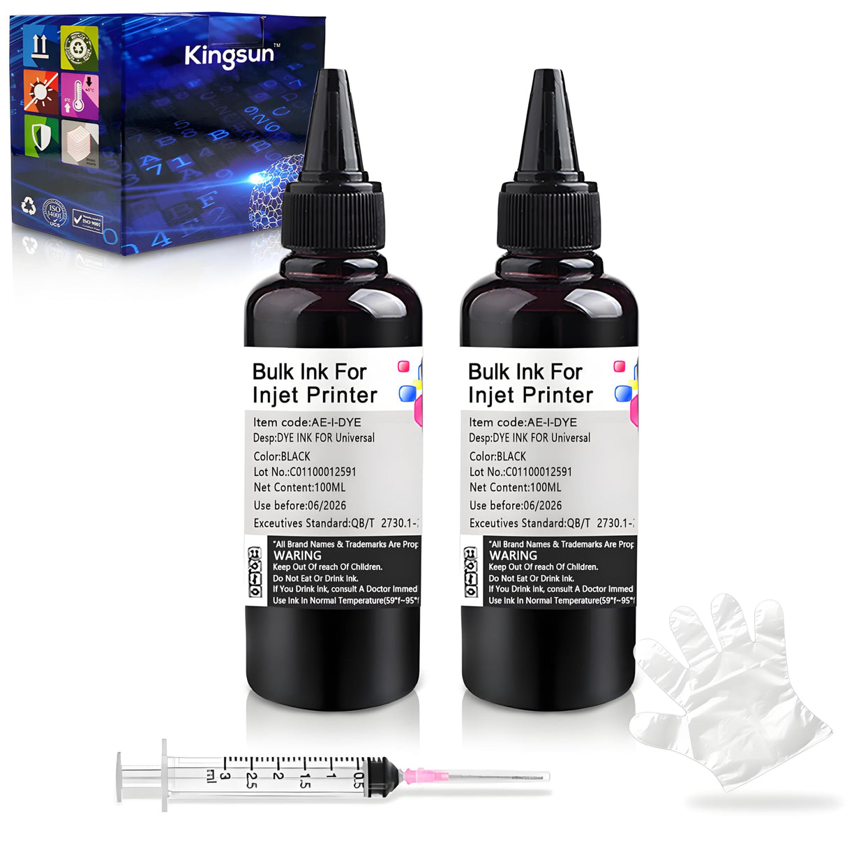 KSUMEI Universal Ink Refill Kit for Canon HP Epn Brother All Inkjet Printer Cartridge Bottle (2*Black, 100 ml) KSUMEI