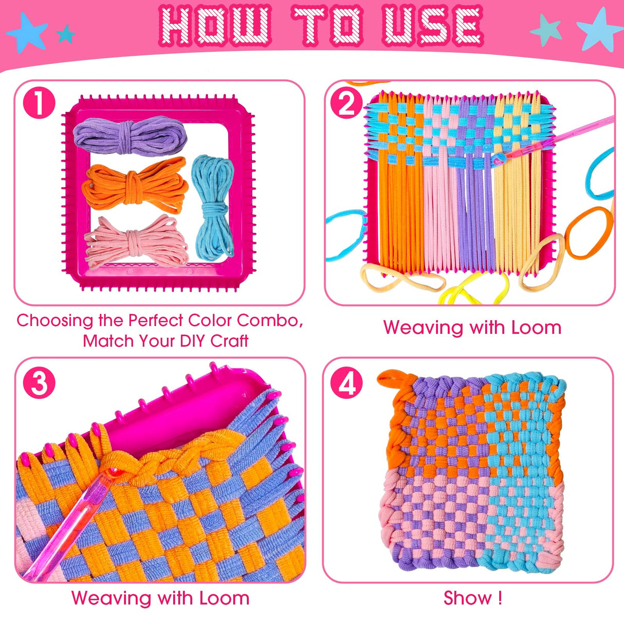 ZJEFUNS Weaving Loom Kit Toys for Kids and Adults DIY Arts and Crafts for Girls Ages 5 6 7 8 9 10 12, Pot Holder Loom Knitting Kits Includes 8 Color Craft Loops for Beginners ZJEFUNS