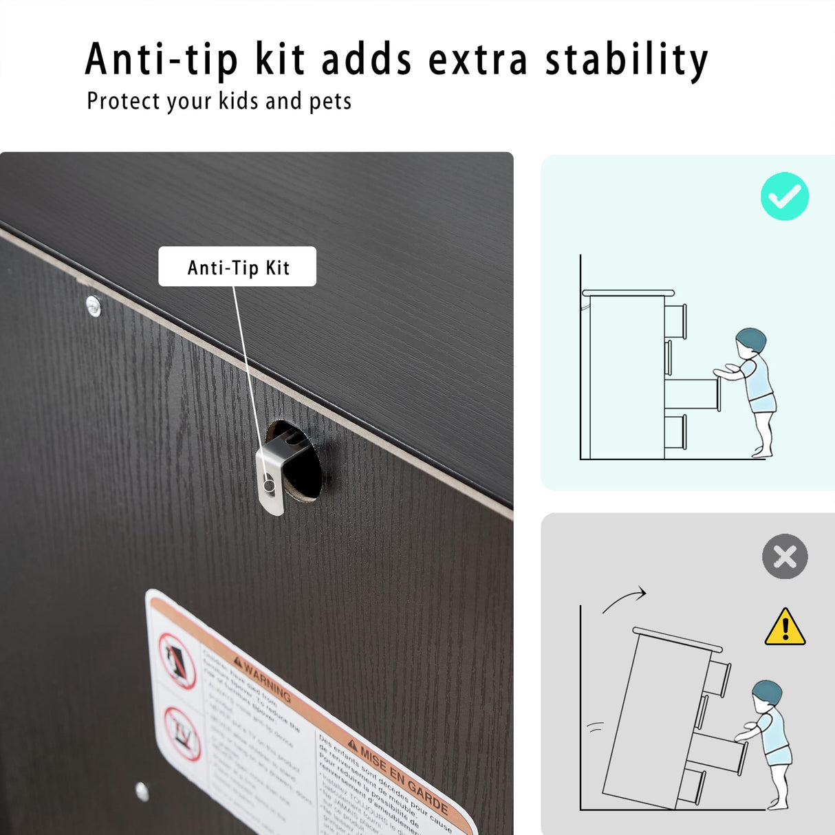 SOOWERY Dresser for Bedroom, Farmhouse Dresser with 2 Wooden Drawers and Storage Cabinets, 71 Inches Tall Chest of Drawers for Bedroom, Living Room, Hallway, Black SOOWERY