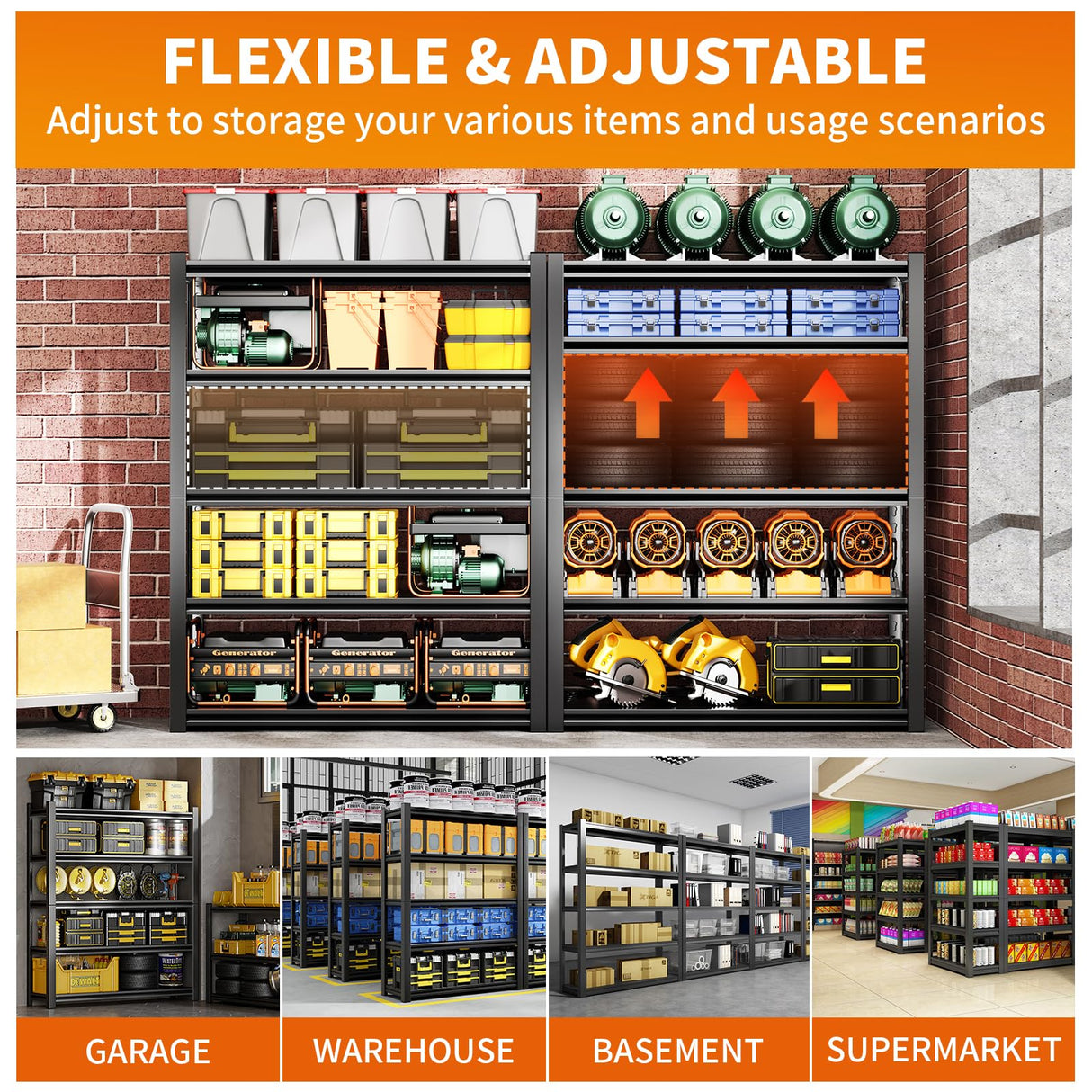 72" H Garage Shelving Units 5 Tier Industrial Storage Shelves Adjustable Metal Shelving 3000LBS Heavy Duty Shelves Utility Shelf Storage Rack for Garage,Warehouse, Basement(19.6"D×59"W×72"H) SGFHNV