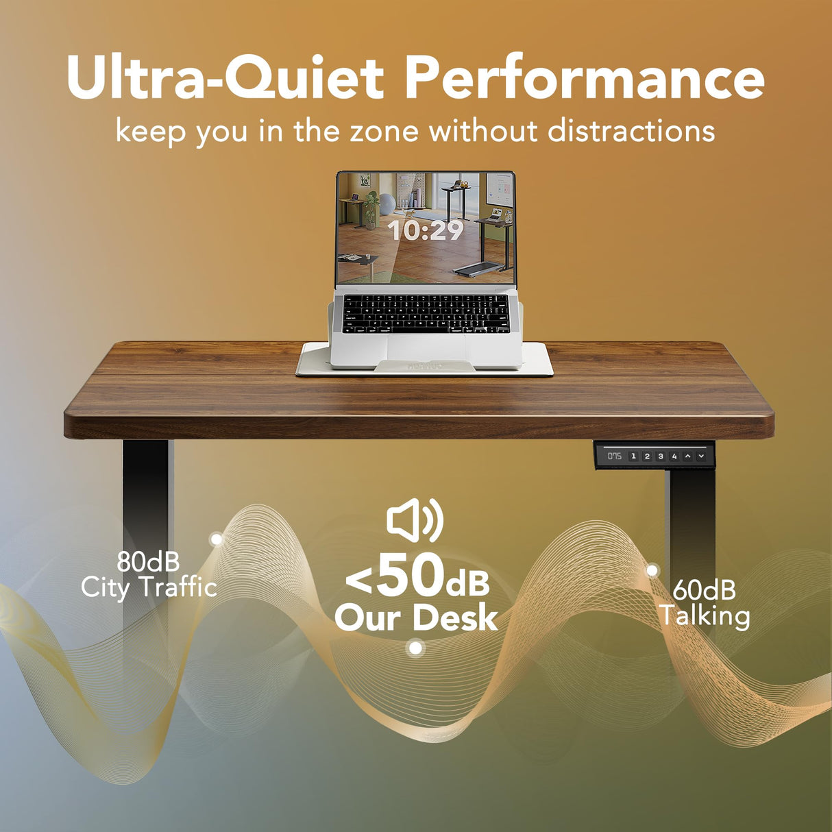 HUANUO 32" Small Electric Standing Desk Adjustable Height, 4 Memory Height Settings, Sit Stand Up Desk for Home Office & Computer Workstation, Black Walnut HUANUO