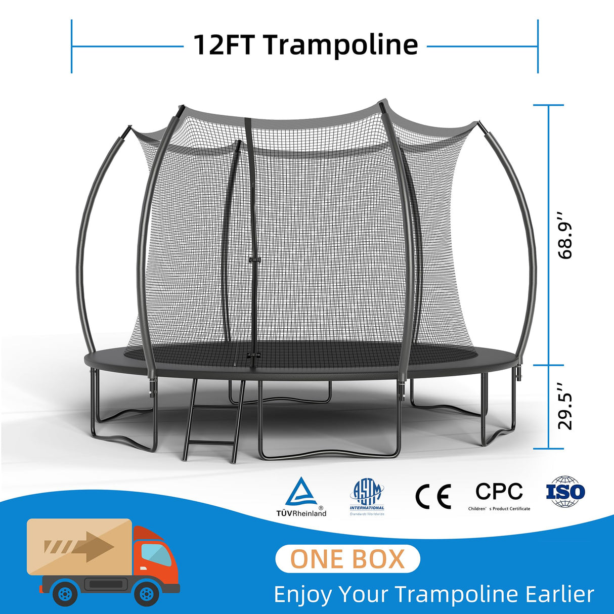 ALTLER 12FT Trampoline Enclosure Net Outdoor Jump for Kids and Adults Round ASTM Approved ALTLER