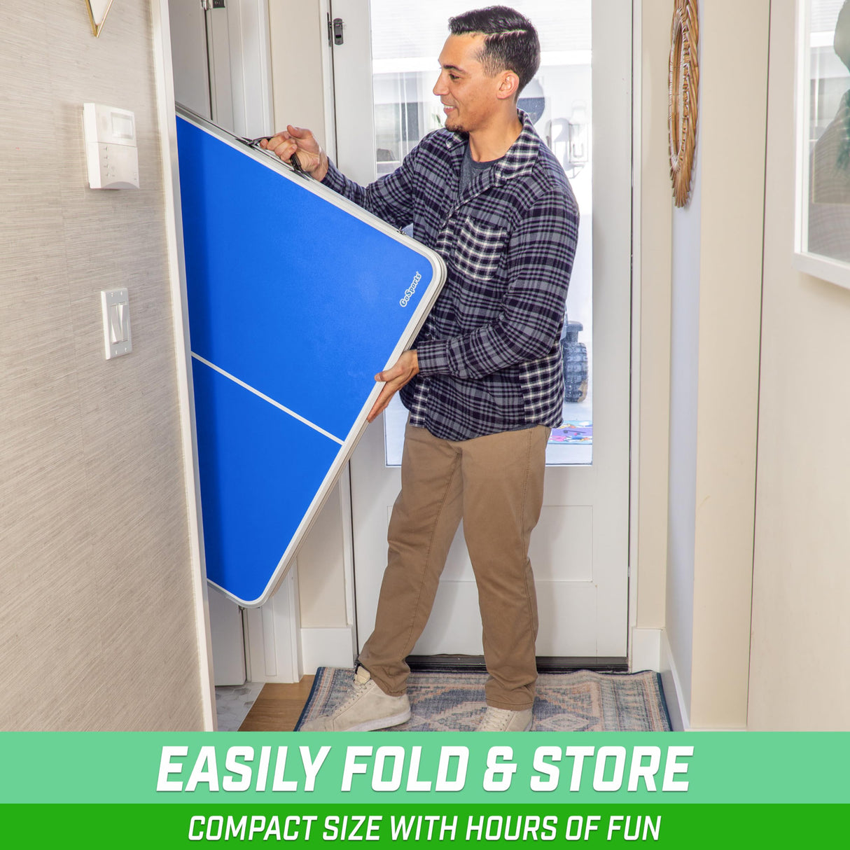 GoSports 6 x 3 ft Mid-Size Table Tennis Table Set with Adjustable Height - Blue GoSports