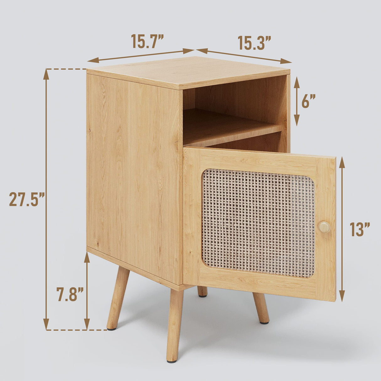 Buytime Nightstands Set of 2 with Charging Station, Boho Bedside Tables with Solid Wood Feet, Mid Century Side Table with Rattan Decorated Drawer, End Table with Storage for Bedroom, Natural, 2 Pack Buytime