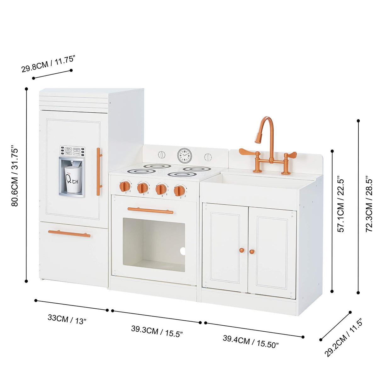 Teamson Kids Little Chef Paris Modular Contemporary Interactive Wooden Play Kitchen with Refrigerator, Oven, Sink, and Storage Space for Easy Clean Up, White with Rose Gold Finishes Teamson Kids