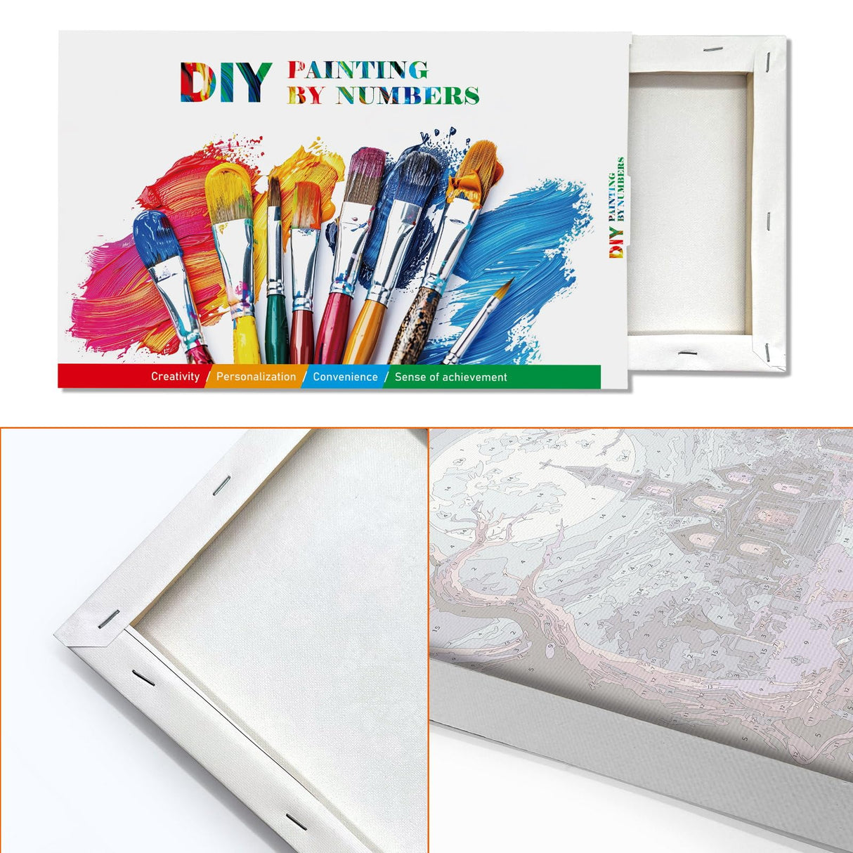 JOOZ Halloween Paint by Numbers Kit for Adults with Frame, Moon Castle Pumpkin Paint by Number with Easel, DIY Halloween Framed Paint by Number Kits for Home Wall Decor 8x12 Inch JOOZ