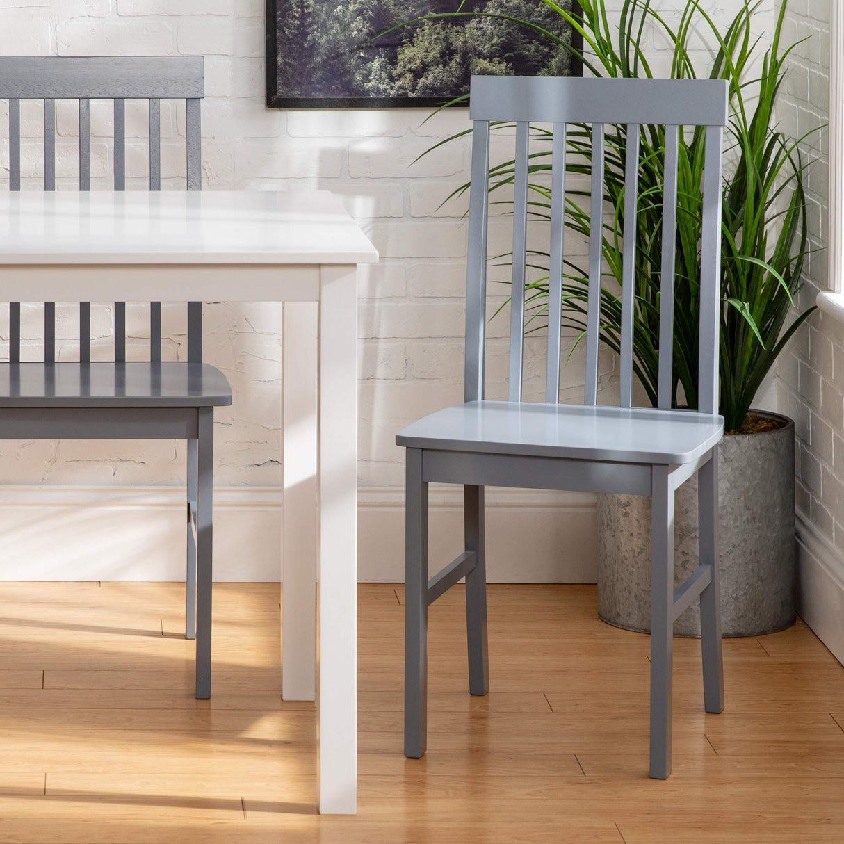 Walker Edison 4 Person Modern Farmhouse Wood Small Dining Table Dining Room Kitchen Table Set 4 Chairs Set, 48 Inch, White and Grey Walker Edison