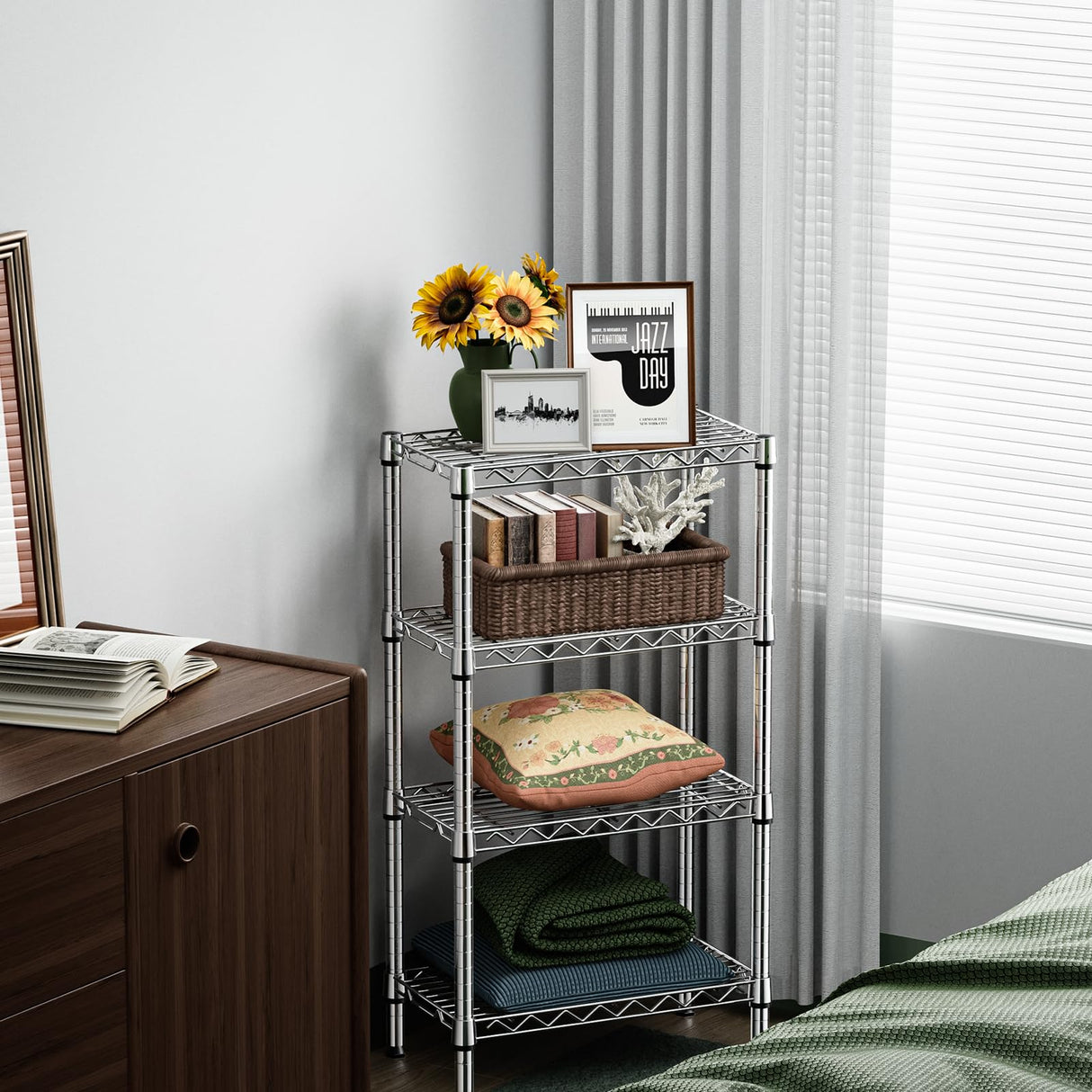 M MZG 1000 lbs 4 Tier Shelf Metal Storage Shelves Wire Rack Closet Organizers with PP Board for Garage Kitchen Bathroom Laundry Chrome 11.8" D x 21.7" W x 39.5" H M MZG