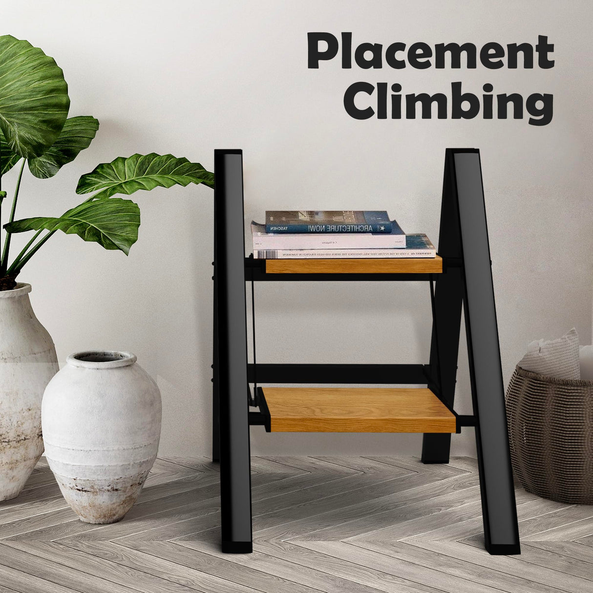 Taranta 2 Step Ladder,Aluminum Lightweight Folding 2 Step Stool with Anti-Slip Wide Pedal, 330lbs Capacity Step Ladder for Household,Kitchen,Office - BlackWoodgrain taranta