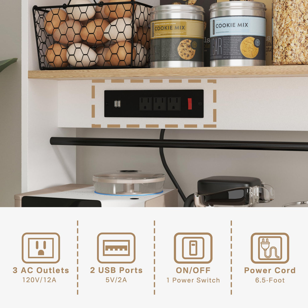 DEYAOPUPU Kitchen Pantry Cabinet,Kitchen Hutch Cabinet with Power Outlets,Doors and Adjustable Shelves,Freestanding Food Pantry with Large Storage Drawer for Dining Room, Living Room DEYAOPUPU