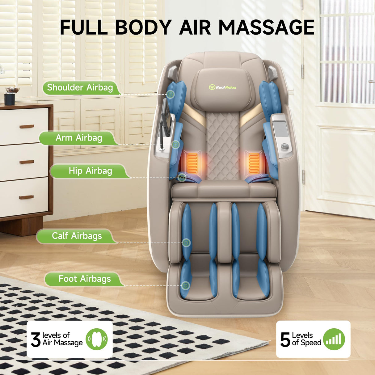 Real Relax 4D Massage Chair Full Body, Zero Gravity Recliner with Negative Ion Purification, Aromatherapy, 20 Auto Modes, Yoga Stretching, Touch Screen, Foot Rollers, Wireless Charger, PS5200 Brown Real Relax