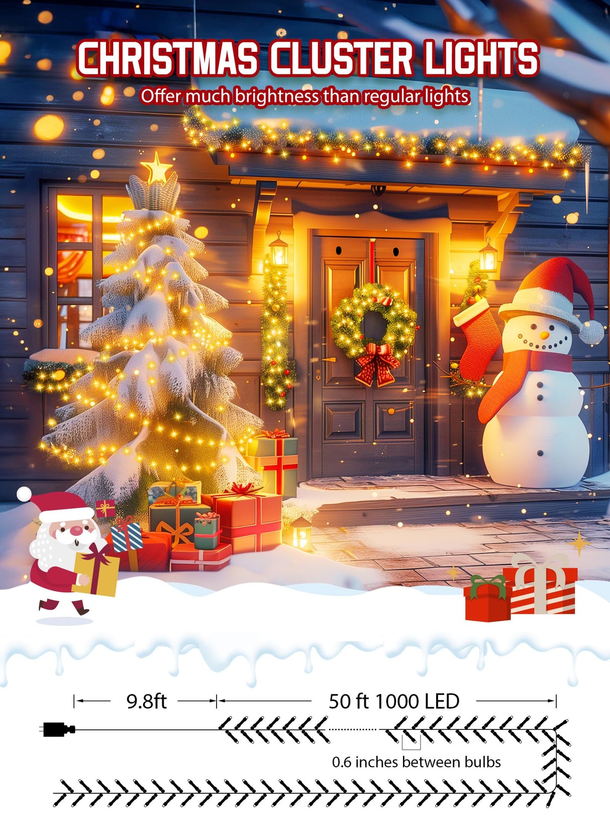 Minetom 50 Ft 1000 LED Cluster Lights Christmas Tree Lights Outdoor Christmas Firecrackers String Lights, 12 Modes Timer Remote Waterproof Plug in Twinkle Fairy Lights for Xmas Tree Garland Party Minetom