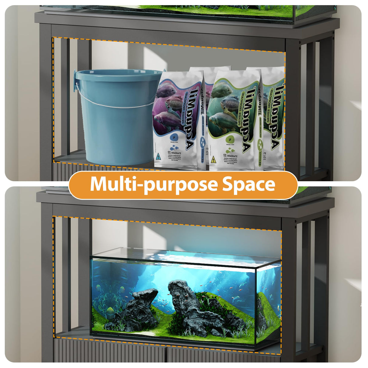 BEWISHOME 40-50 Gallon Fish Tank Stand, Heavy Duty Aquarium Stand with Thickened Metal Frame, Fish Tank Stand with Cabinet for Storage, 36.2" L* 17.7" W Tabletop 1000LBS Capacity Grey KYG03H BEWISHOME