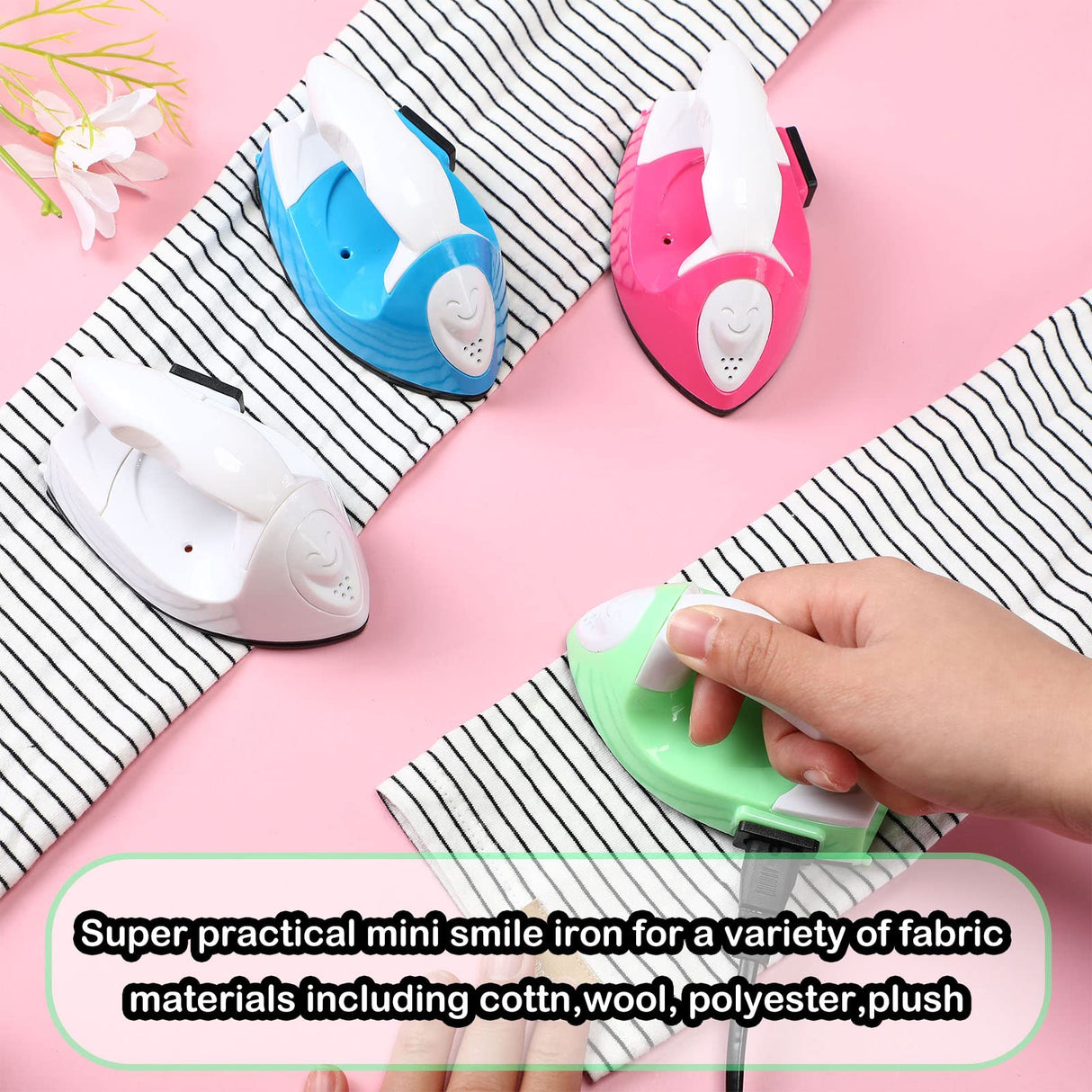 Zhehao 4 Pcs Mini Craft Iron Portable Handy small Heat Transfer Machine with Charging Base Accessories for DIY Clothes Beads Patch Bag Hat Vinyl Projects(Rose Red, Green, Blue, White) Zhehao