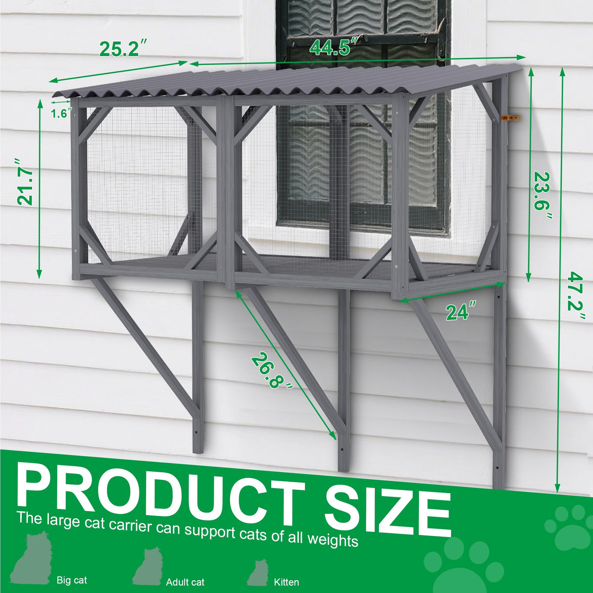 UNORME Cat Window Enclosure for Large Cats | 55lbs Heavy-Duty Outdoor Catio | 270° Panoramic View, Weatherproof & Scratch-Resistant | Plastic-Wood Easy Assembly UNORME