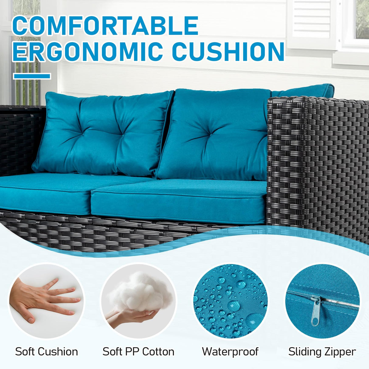 VINGLI 4 Pieces Outdoor Sectional Wicker Patio Furniture Set, Patio Sectional Sofa with Hidden Storage Outdoor Conversation Set, Glass Top Coffee Table for Backyard, Pool, Garden(Black) VINGLI