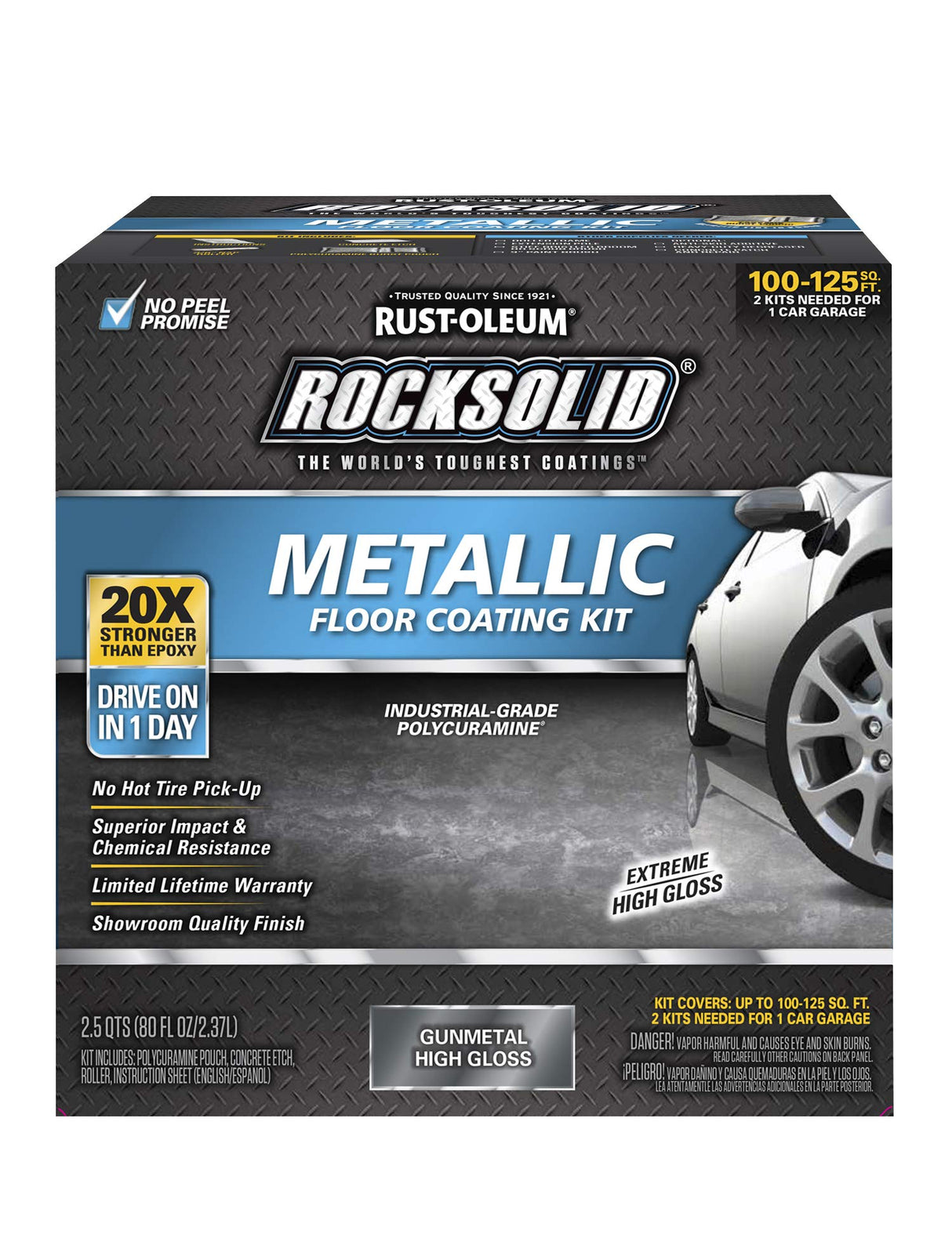 Rust-Oleum 299743 RockSolid Metallic Garage Floor Coating Kit, 80 fl oz, Gunmetal, 2.5 Quarts (Pack of 1) Rust-Oleum