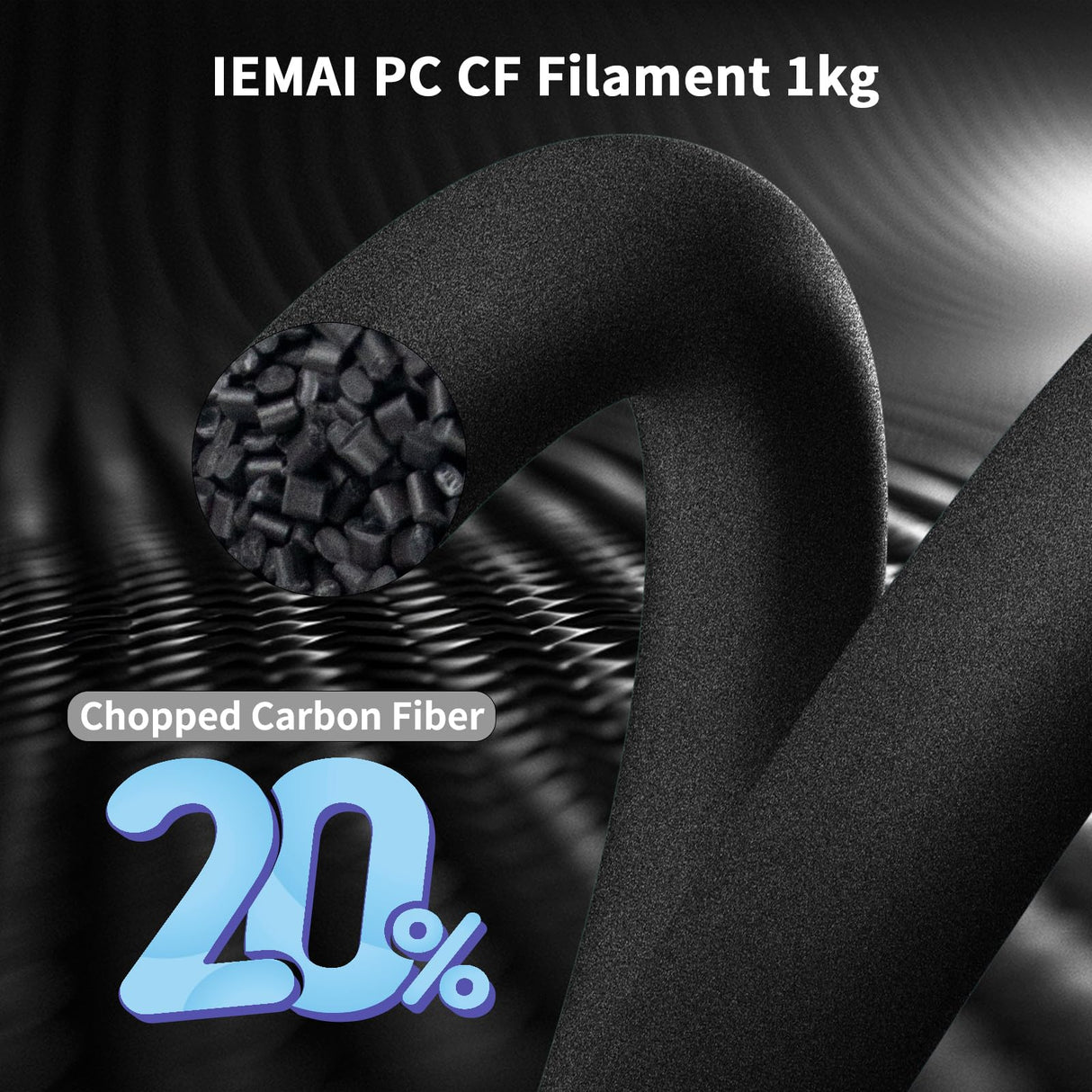 IEMAI Carbon Fiber PC Filament 1.75mm, High-Temp & Impact Resistant Reinforced Polycarbonate (PC-CF) 3D Printer Filament, High Strength & Rigidity, Black 1kg Spool IEMAI