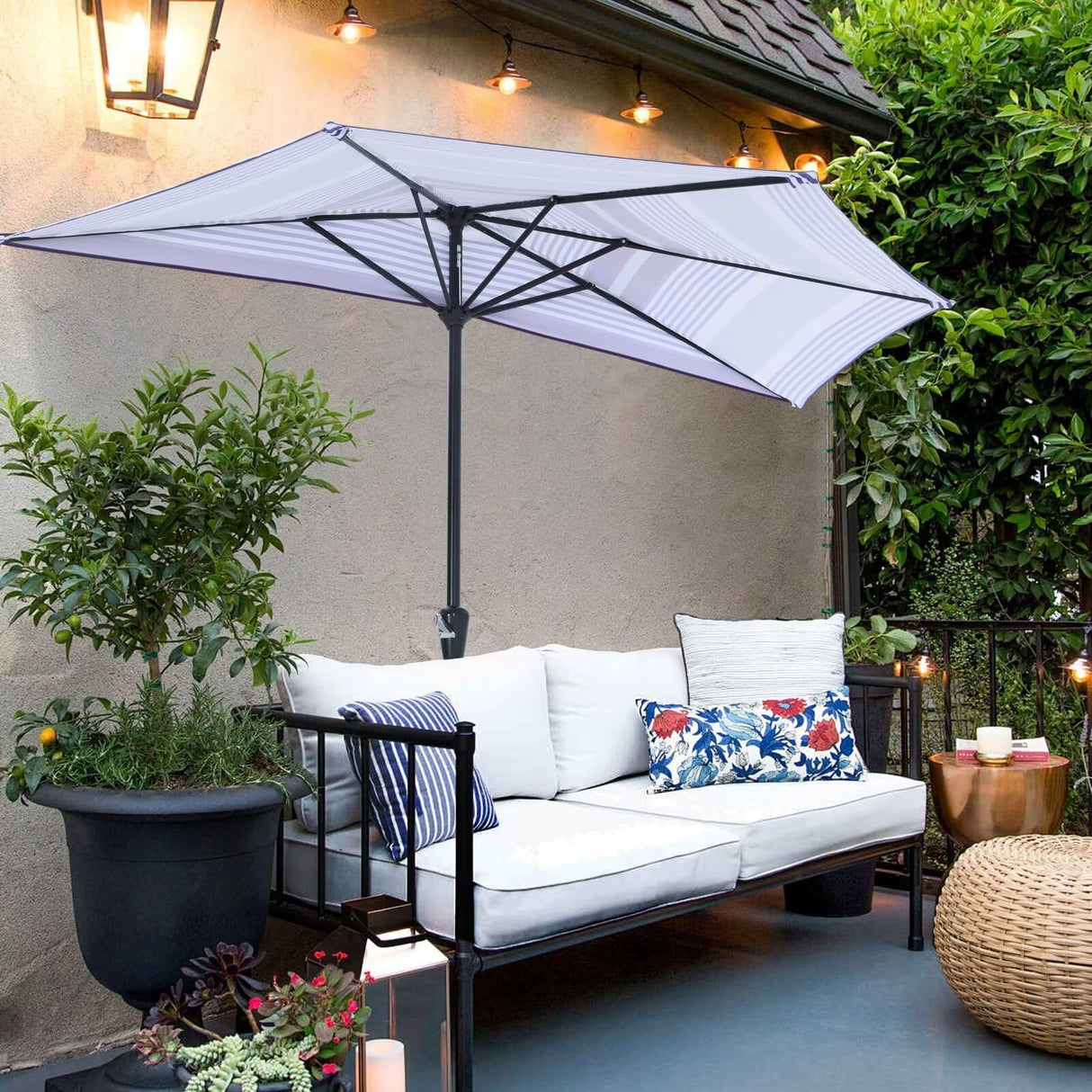 ABCCANOPY Patio Half Umbrellas 10FT (Blue Purple Stripes) ABCCANOPY