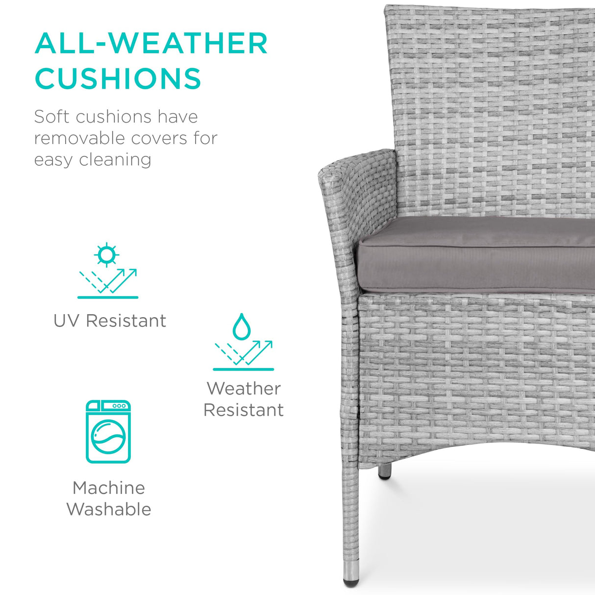 Best Choice Products 5-Piece Indoor Outdoor Wicker Dining Set Furniture for Patio, Backyard w/Square Glass Tabletop, Umbrella Cutout, 4 Chairs - Gray Best Choice Products