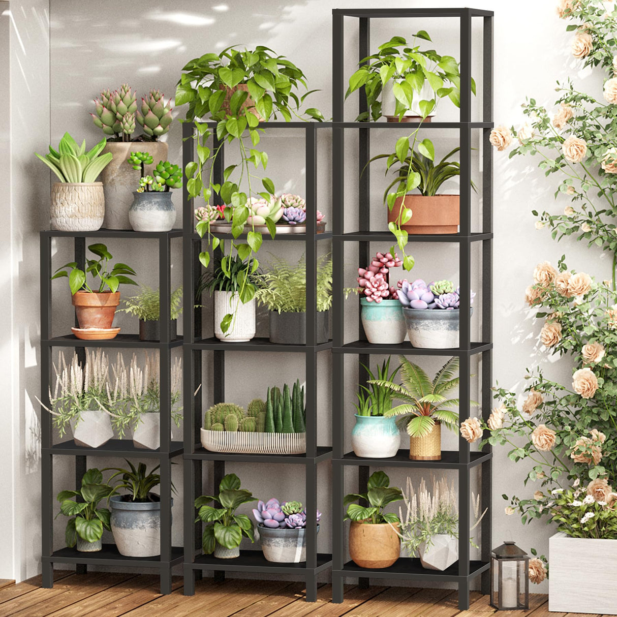 TUTOTAK Bookshelf, 4-Tier Tall Book Shelf, Narrow Bookcase for Small Space, DIY Stackable Bookshelf, for Living Room, Office, Study, Entryway, Industrial, Black BS01BK004 TUTOTAK