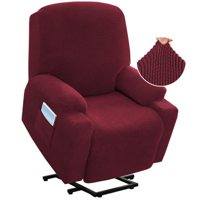 H.VERSAILTEX Stretch Couch Cover Recliner Cover Electric Power Lift Recliner Chair Cover Fitted Standard Large Power Lift Recliner with Side Pocket, Soft Thick Jacquard(Single Seat, Burgundy)