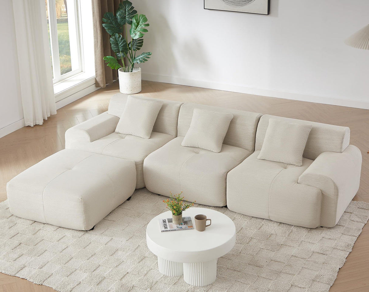 Cloud Couch β Boneless Modular Sectional Sofa with Ottoman, Oversized Sectional Couches for Living Room, Deep Seat, Soft Corduroy Fabric, Modern L-Shaped Lounge,U-Shaped Sectionals MYFUNSHOP