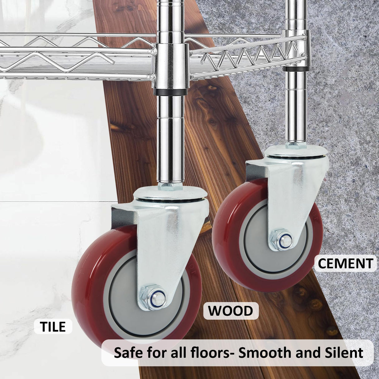 Finnhomy Swivel Caster Wheels 4 Inch Threaded Stem Casters Set of 4 Heavy Duty 1/2"-13 x 1 Anti-wear Polyurethane Industrial Castor Wheels for Cart/Furniture Load Bearing 2200 Lbs Smooth Casters Red Finnhomy