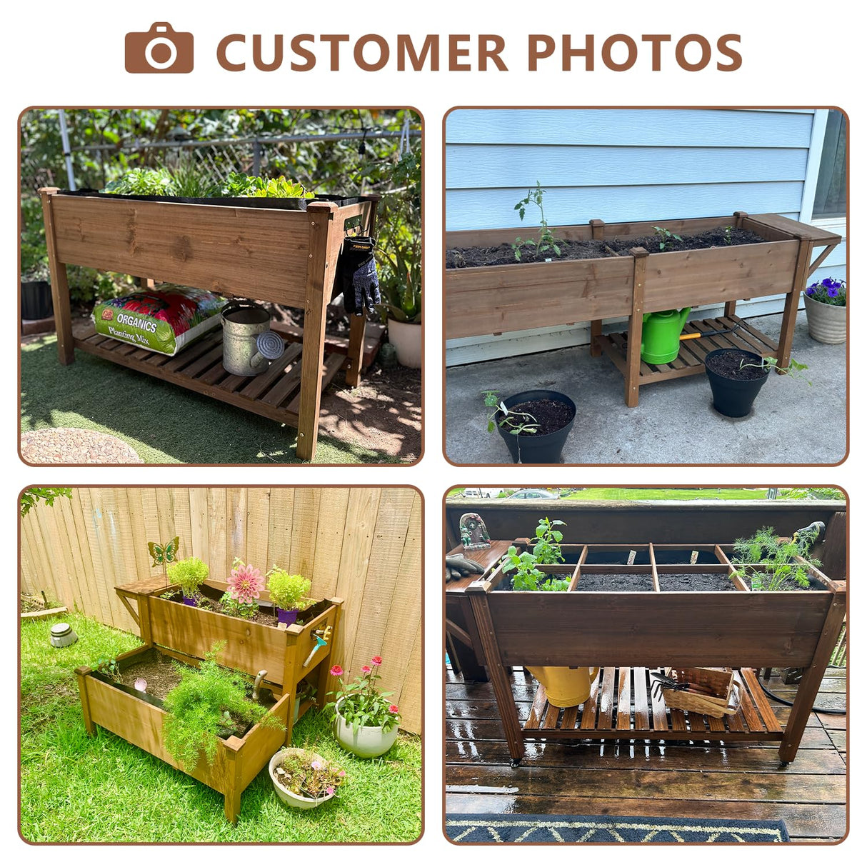 ketive Raised Garden Bed with Legs Outdoor,Elevated Garden Box,Storage Shelf, Protective Liner for Backyard,Patio,Balcony,80x23x30in (Brown) ketive