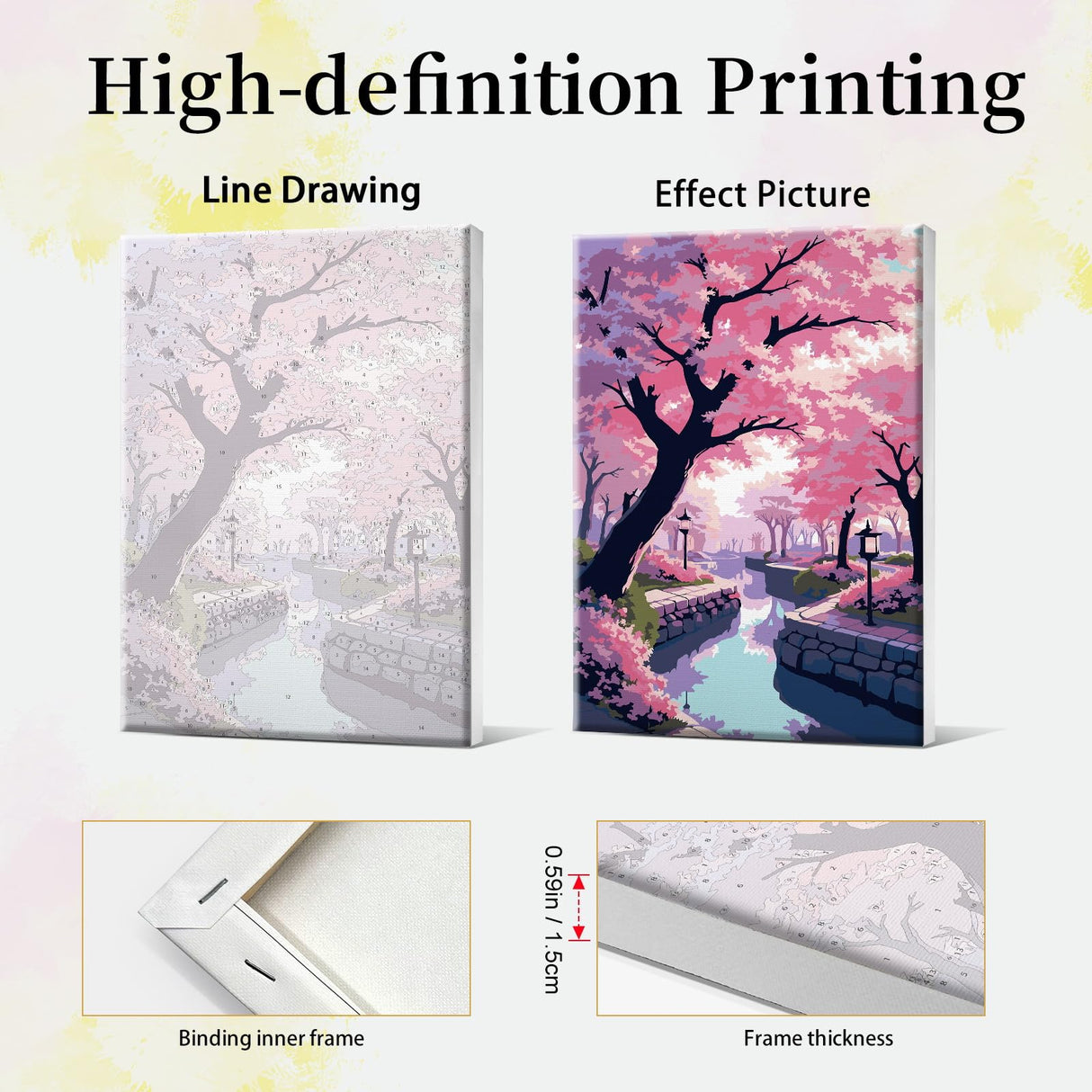 JOOZ Cherry Blossom Paint by Numbers Kit for Adults Framed Lake Paint by Number with Easel DIY Sakura Oil Painting by Numbers Adult Paint by Number Kits on Canvas Framed for Home Wall Decor 8x12 Inch JOOZ