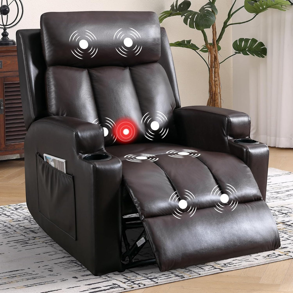 IOMOR Fabric Manual Recliner Chair for Adults, Comfy Reclining Chairs with Overstuffed Arm and Back, Single Sofa for Living Room (1, Brown) IOMOR