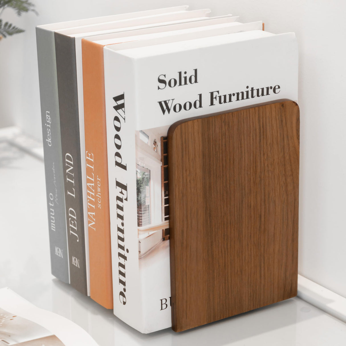 Brosisincorp Walnut Wood Book Ends, Heavy Duty Bookends for Shelves Sturdy Non-Skid Book Stand for CDs - 6.69 x 4.72 x 3.94 in(1 Pairs, Large) Brosisincorp