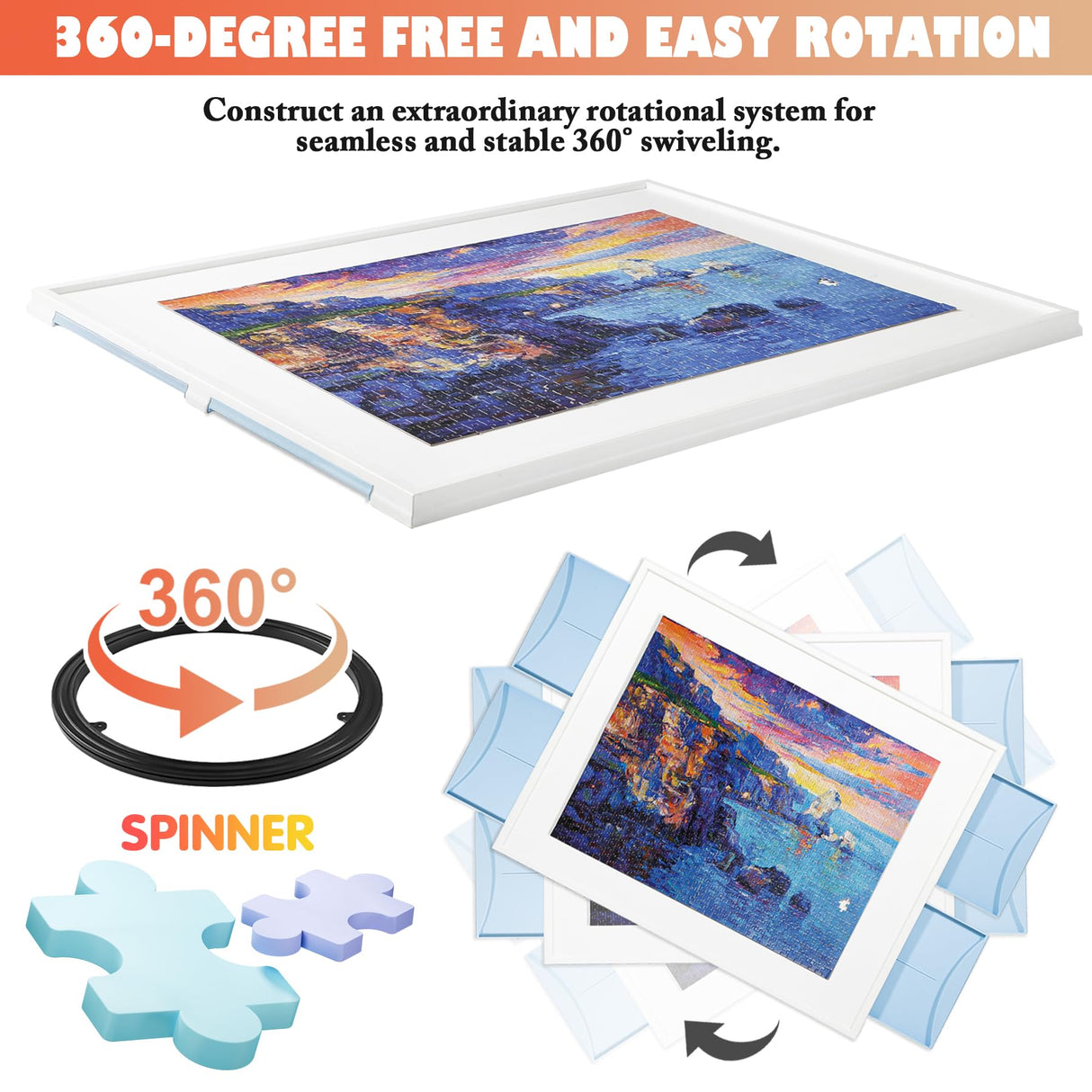 Calmbee 1500 Piece Plastic Puzzle Board with Drawers, 35”x 28” Portable Jigsaw Puzzle Table for Adults, Rotating Upgraded Lazy Susan Spinning Jigsaw Organizer Table,Durable ABS Frosted-Panel Calmbee