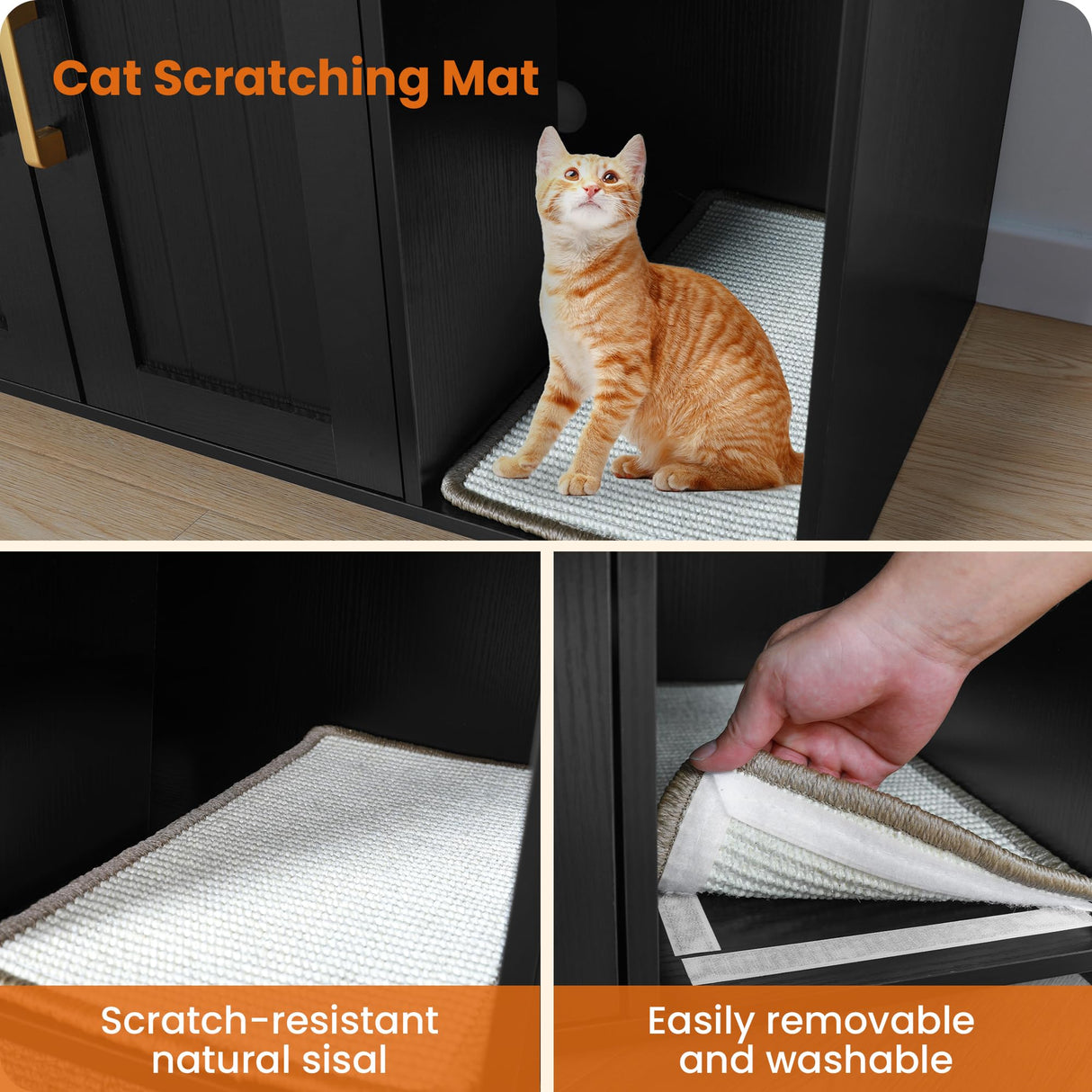 Dwanton Litter Box Enclosure, Cat Litter Box Furniture Hidden, with Scratching Mat, Wooden Cat Washroom Indoor, Fit Most of Litter Box, 31.5" L x 19.7" W x 21.7" H, Black Dwanton