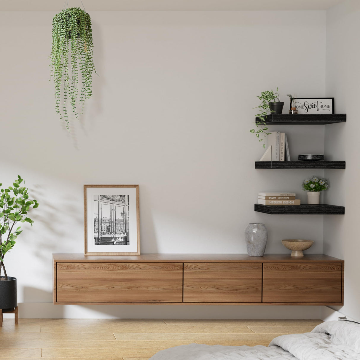 QEEIG 10" Deep Floating Shelves for Wall - 10 x 16 inch Book Shelf Bathroom Bedroom Kitchen Living Room Hanging Bookshelf Farmhouse Set of 3, Black (025-40B3) QEEIG