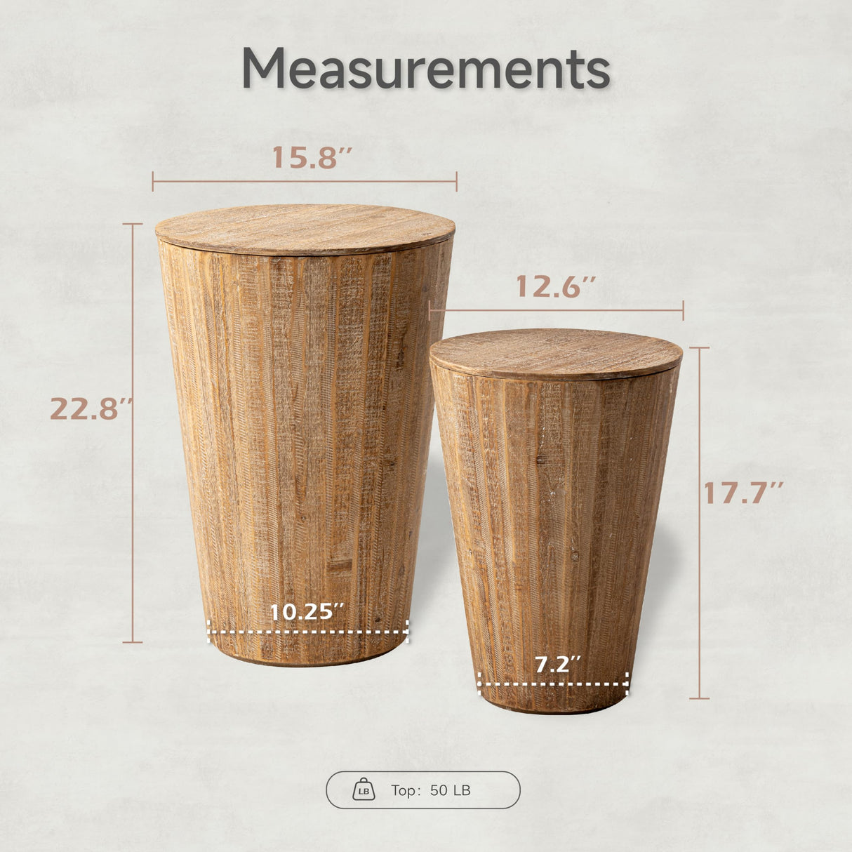 Aoikax Farmhouse Nesting Barrel Side Table, Rustic Space Saving Storage End Table Set Fully Assembled, Natural Distressed Finish Aoikax