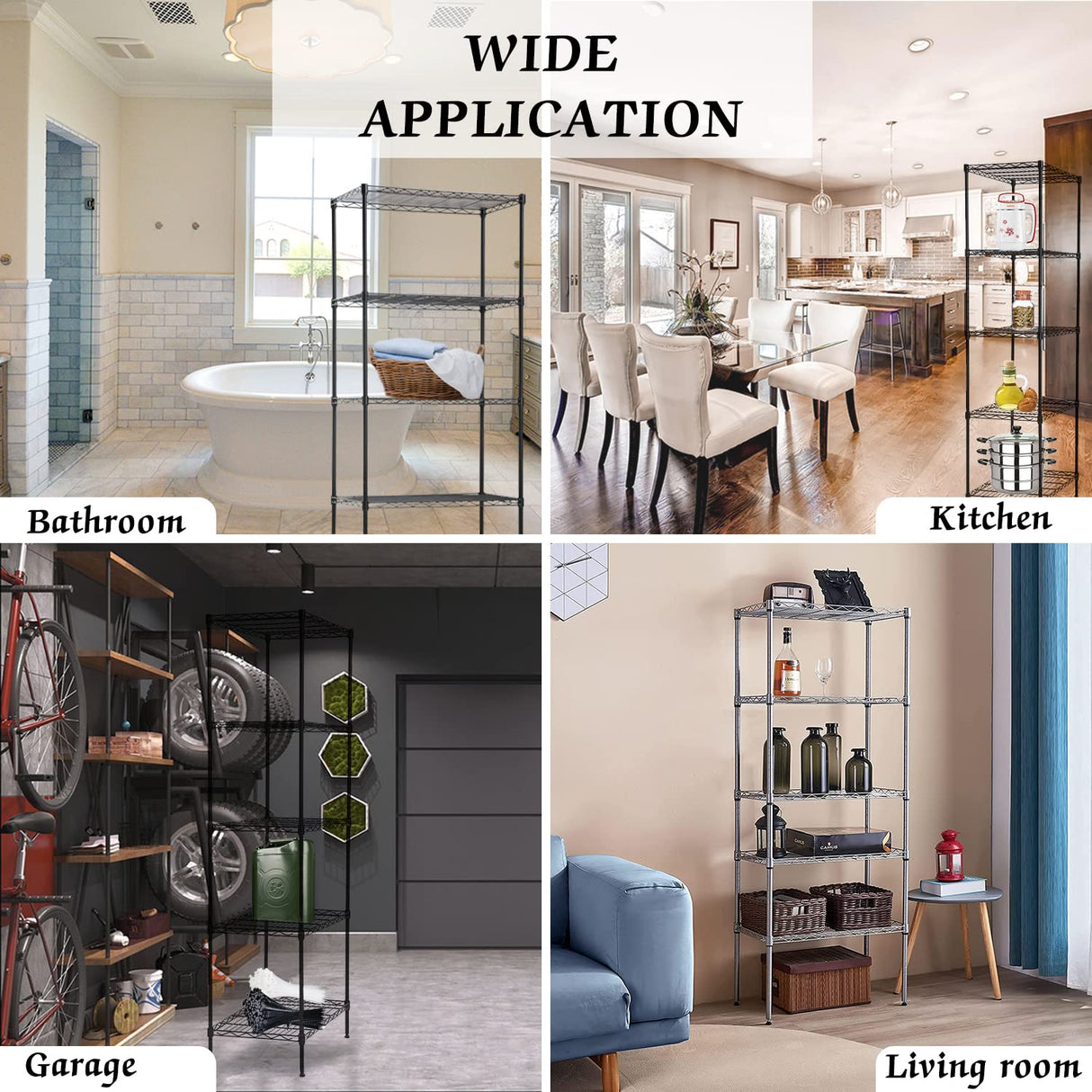 NChanmar 5-Tier Wire Shelving Unit Storage Shelves 61"x24"x14" Metal Heavy Duty Wire Rack Shelving NSF for Home Kitchen Bathroom Garage(Black) NChanmar