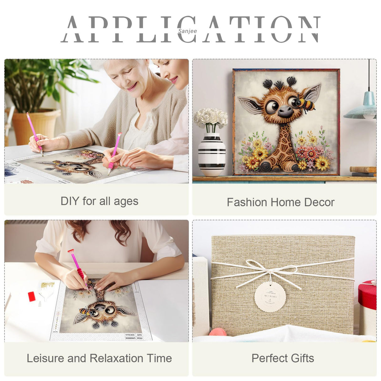 Sanjee 5D Special Shape Diamond Art Kits for Beginners, Cute Giraffe Diamond Painting Kits for Adults, Crystal Rhinestones Diamond Painting for Home Wall Decoration Gift, 12×12inch Sanjee