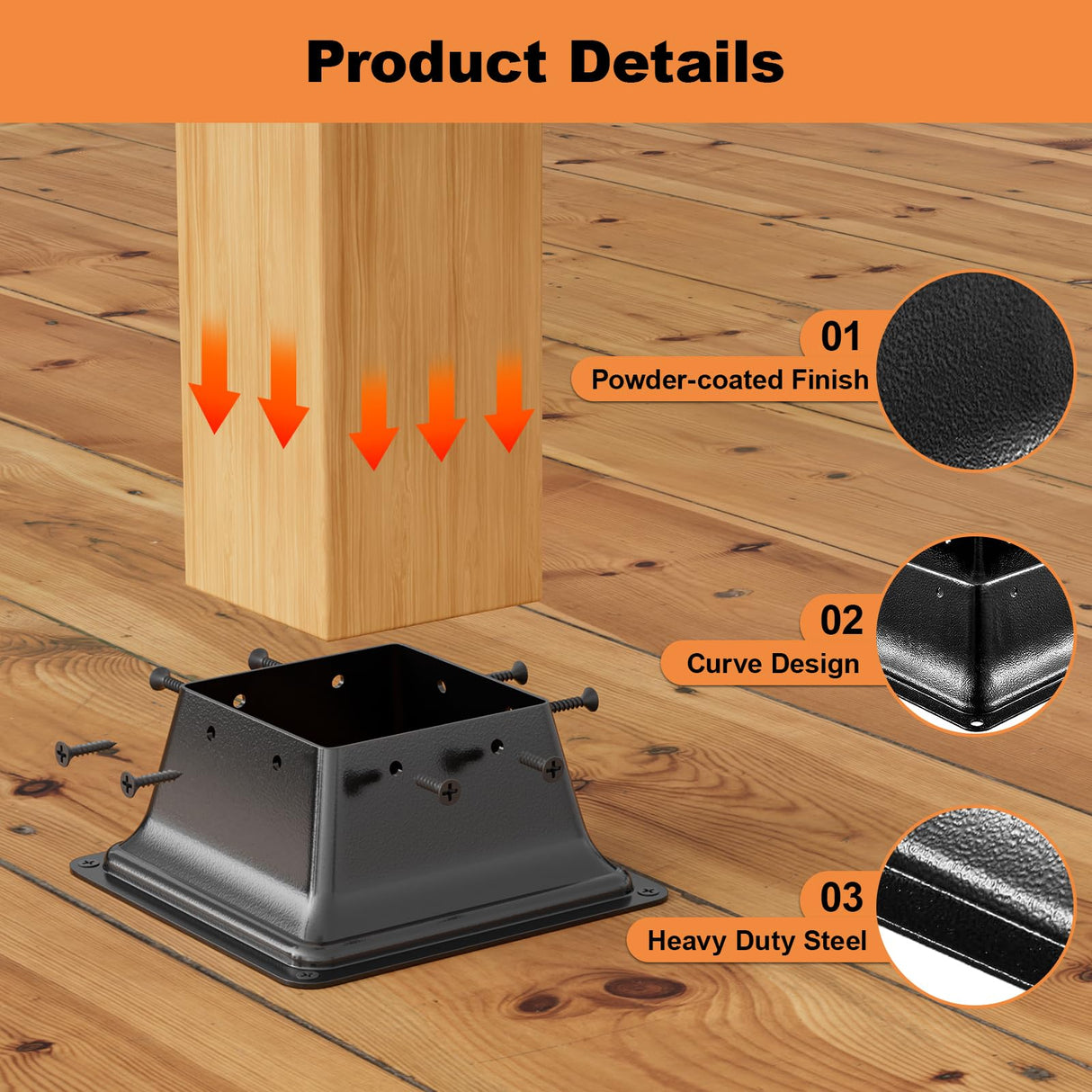 4x4 Post Base 5Pcs, Internal 3.6"x3.6" Heavy Duty Powder-Coated Steel Post Bracket Fit for Standard Wood Post Anchor, Decking Post Base for Deck Porch Handrail Railing Support FMhotu