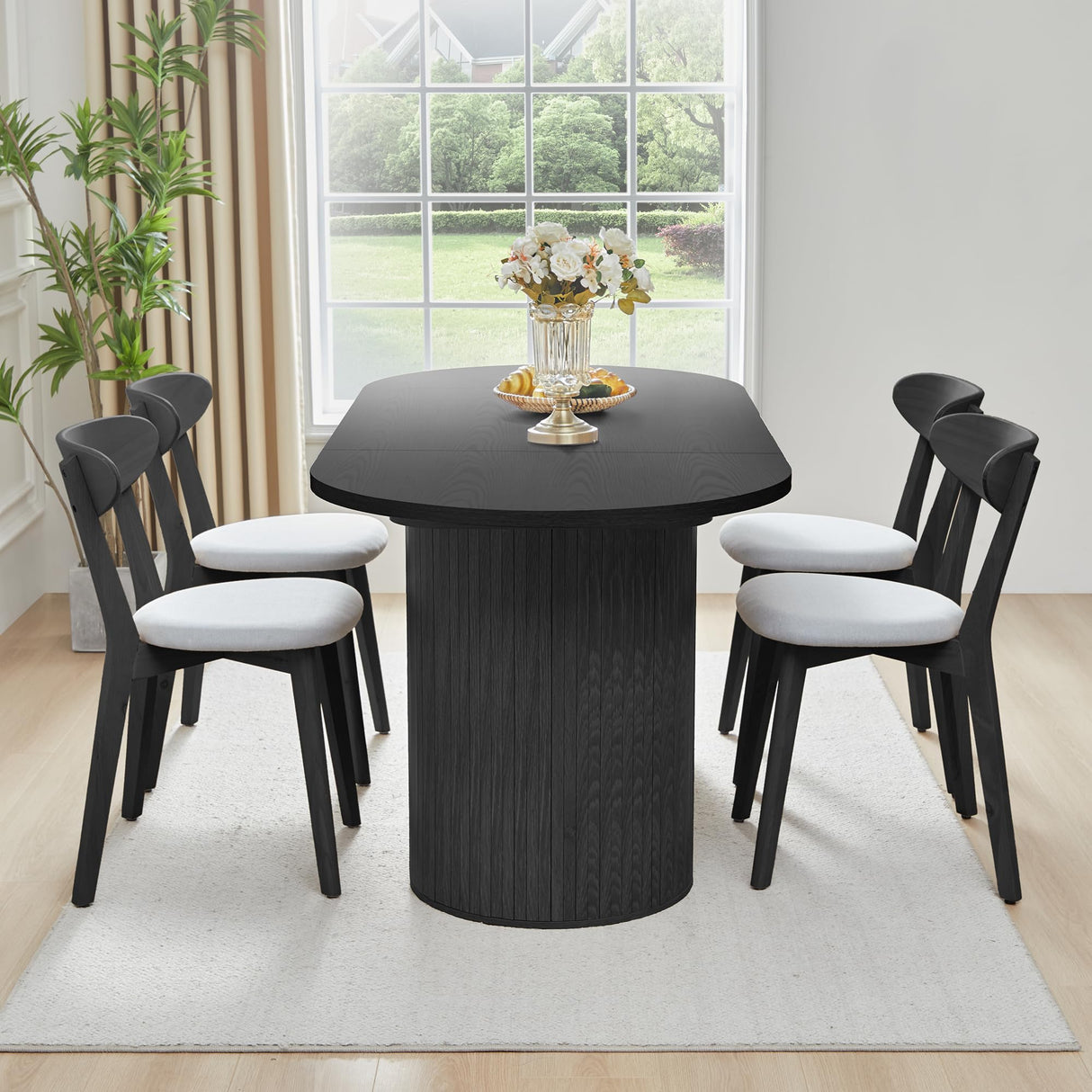 70.8 Inch Dining Table for 4-6 People, Oval Kitchen Table with Semi-Cylindrical Legs Base, Modern Farmhouse Round Dinner Tables for Dining Room Kitchen Living Room (Black) weselon