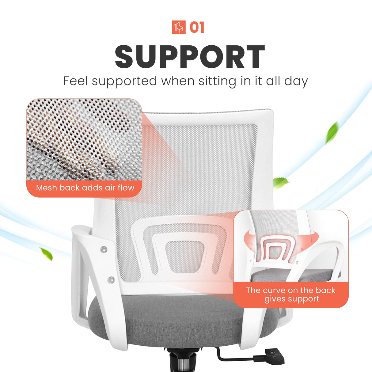 NEO CHAIR Office Chair Computer Desk Chair Gaming Ergonomic Mid Back Cushion Lumbar Support with Comfy Mesh Adjustable Swivel Rolling Home (Grey) NEO CHAIR