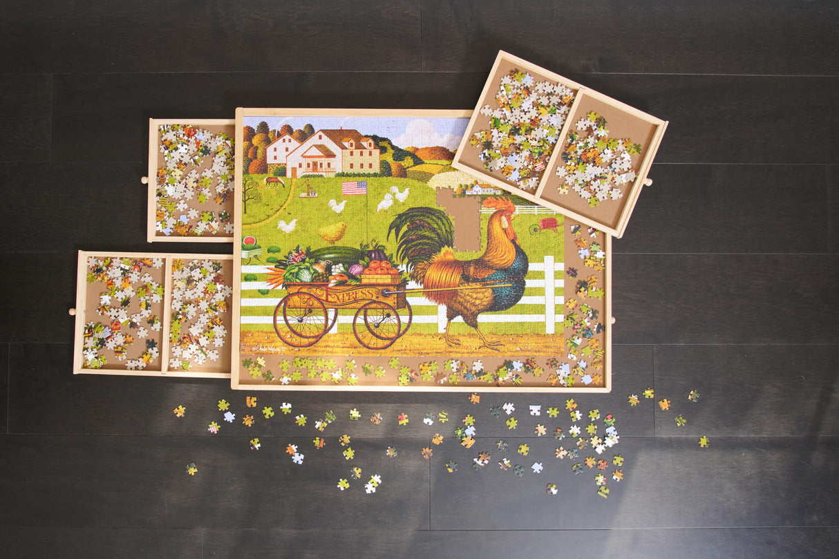 Buffalo Games - Wood Puzzle Table - 1000 Piece Size - Jigsaw Puzzle Accessory - Storage Drawers with Dividers for Pieces - Preassembled in Box Just Add Handles Buffalo Games