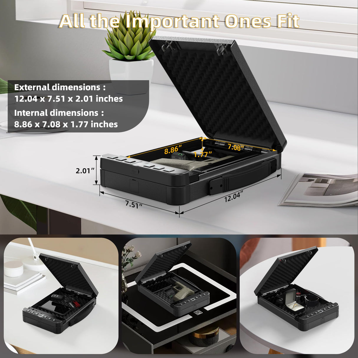 KENRONE Portable Safe Box,Biometric Gun Safe for Handgun,Fingerprint Cabinet Boxes with Keys and Password to Quick Unlock,Safe Case for Guns Nightstand Travel Carry-on KENRONE