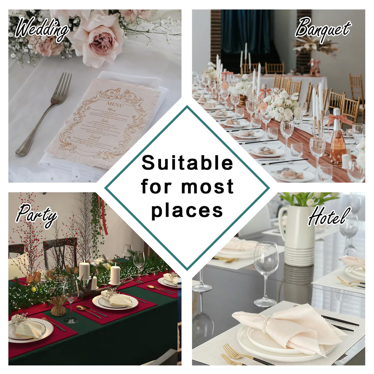 Bailarina Cloth Napkins Set of 120,17x17 inches Dinner Napkins Cloth Washable,Polyester Square Table Cloth Napkin Bulk with Hemmed Edges Ideal for Banquets, Parties and Weddings-White Bailarina